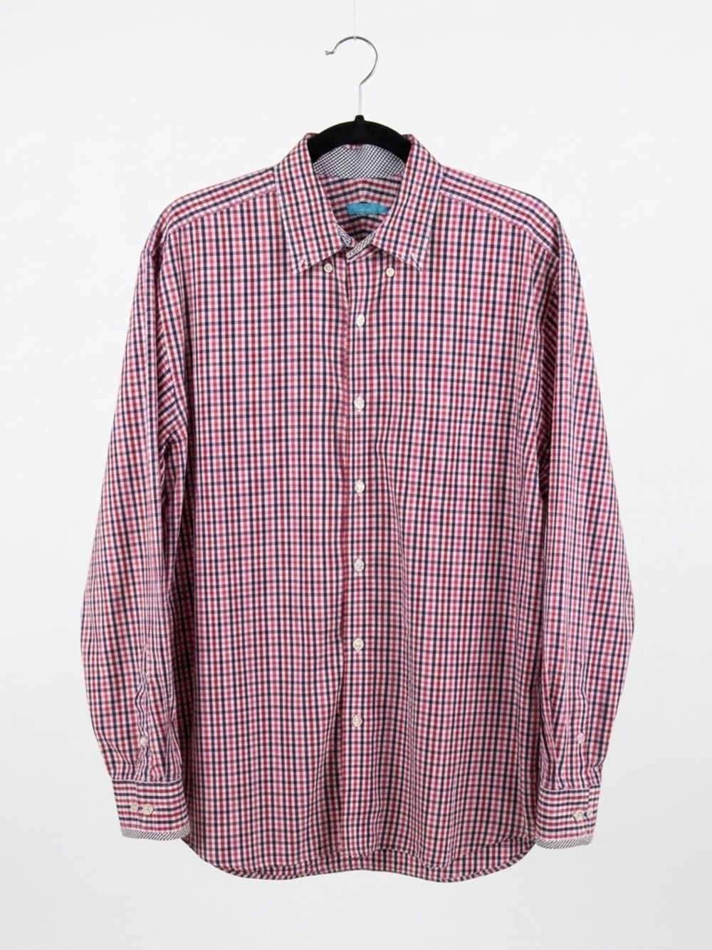 J.McLaughlin Men's Large Red Navy‎ Pink Gingham Cotton Button Down Shirt L